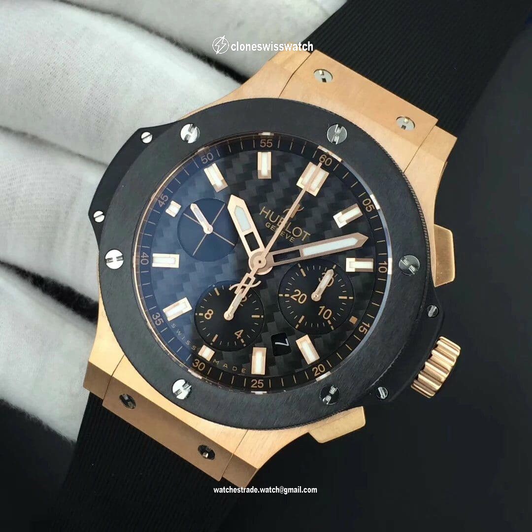 Big Bang 44mm Full Gold Case Black Dial on Black Gummy Strap HUB4104