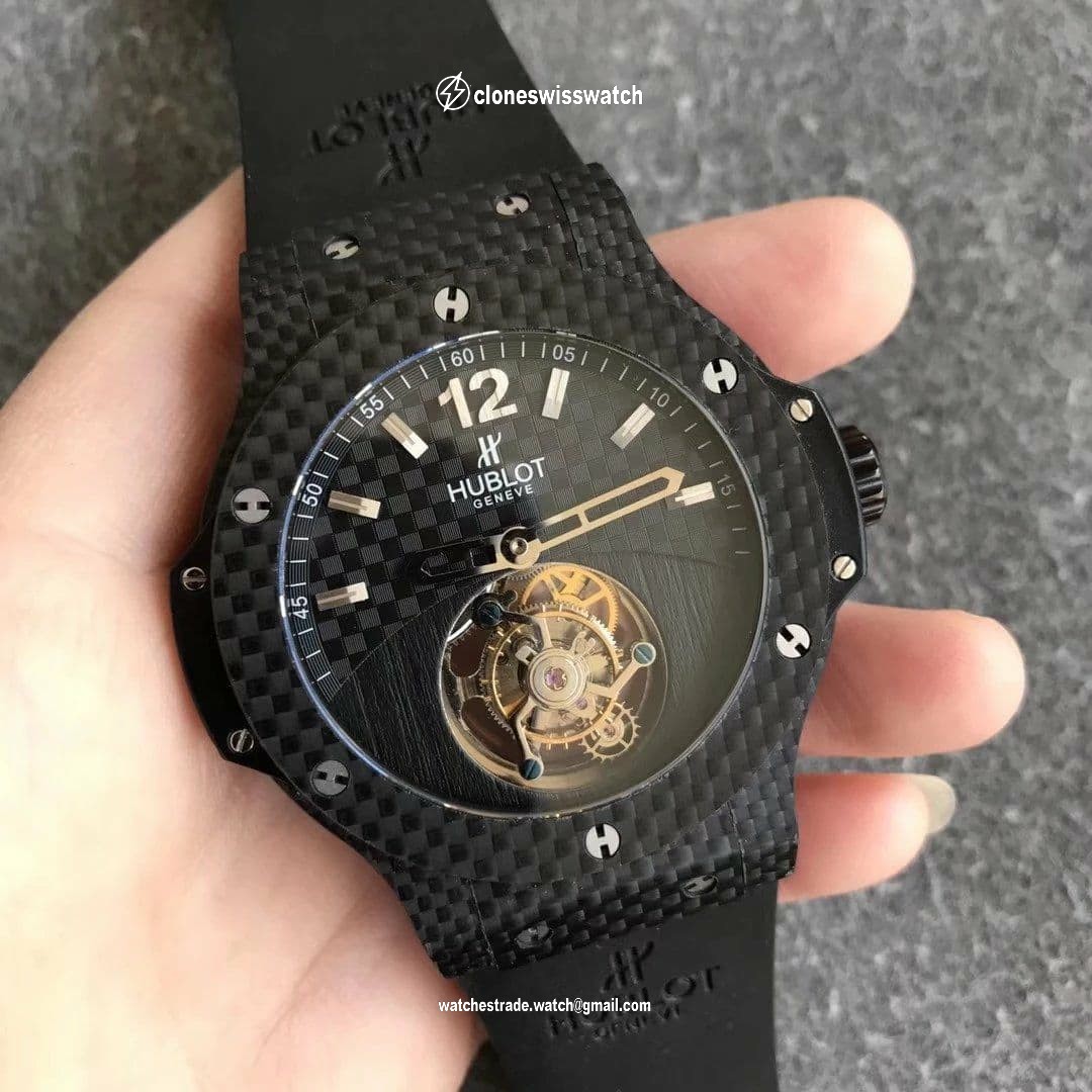 Big Bang Tourbillon Automatic PVD Black Textured Dial on Black Rubber Strap