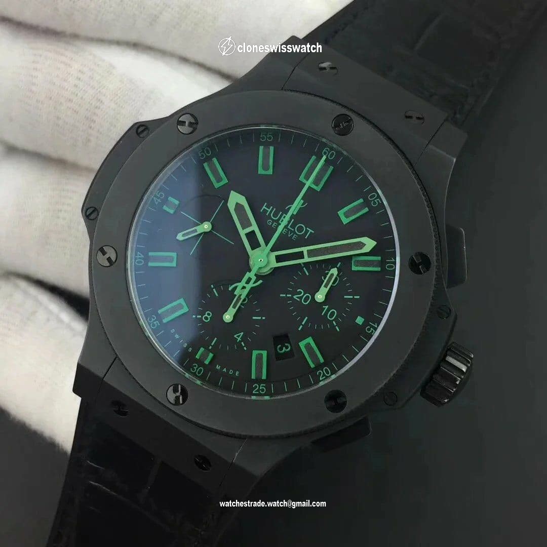Big Bang 44.5mm PVD Black Dial with Green Markers on Black Gummy Strap A7750