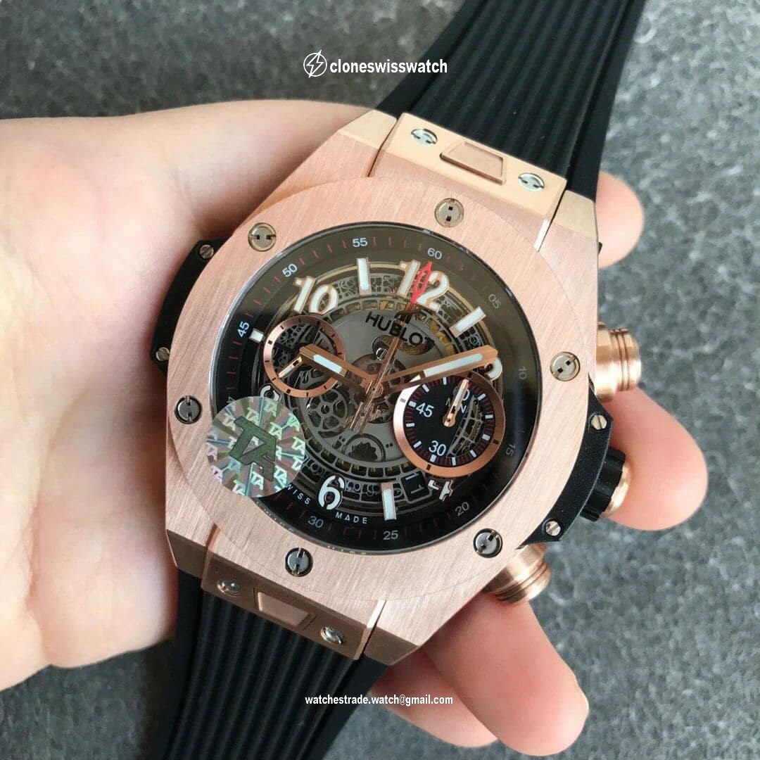 Big Bang Unico 45.5mm SS Ceramic Bezel Skeletonal Dial on Black Rubber Strap HUB1220
