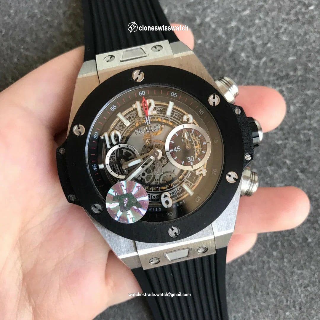 Big Bang Unico 45.5mm SS Ceramic Bezel Skeletonal Dial on Black Rubber Strap HUB1220