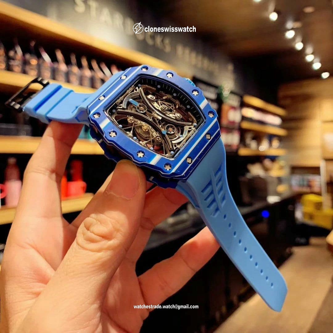 RM 53-01 Real Tourbillon Pablo Mac Donough Blue V9F Best Edition on Blue Rubber Strap