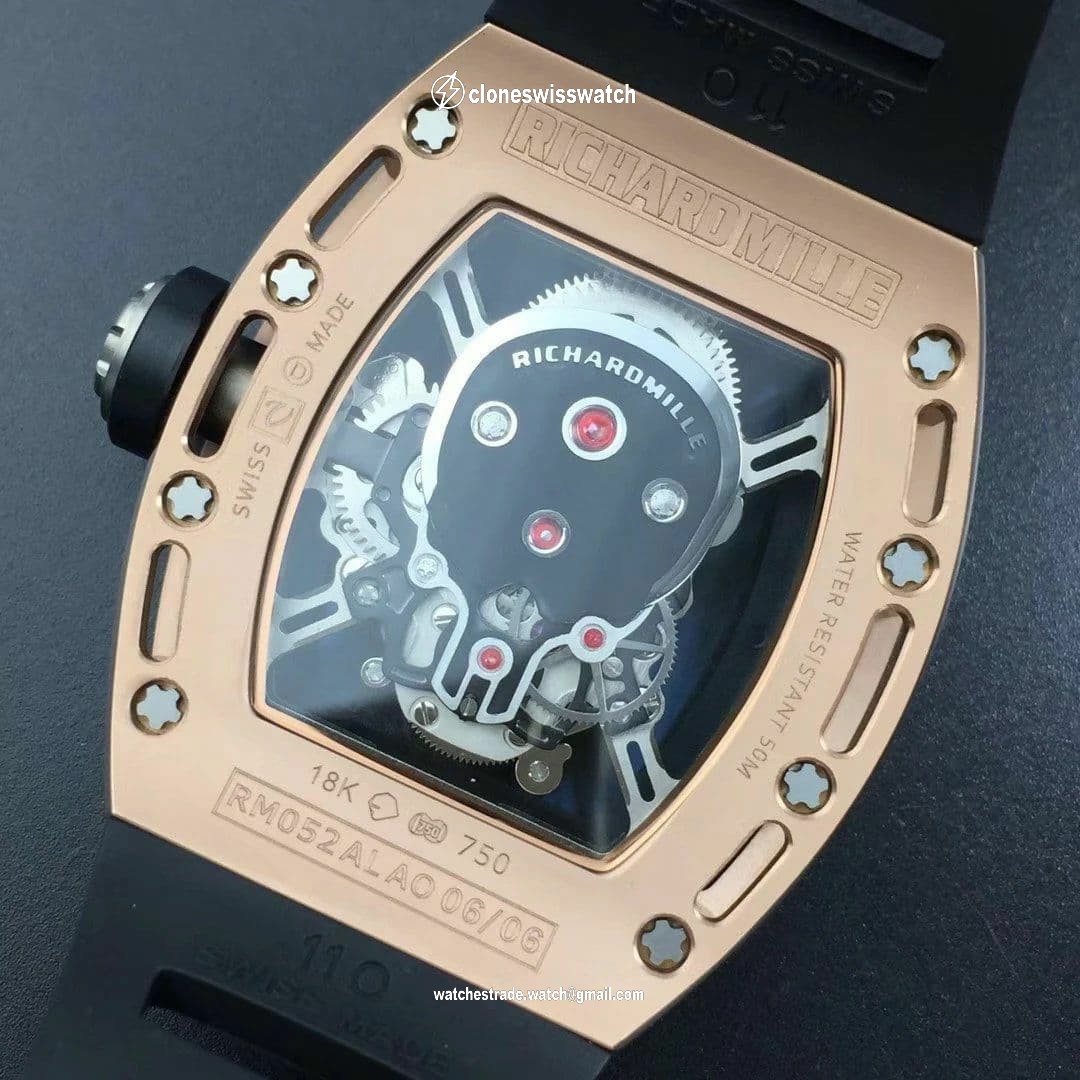 RM052 RG Real Tourbillon EURF Best Edition Skeleton Skull Dial on Black Rubber Strap