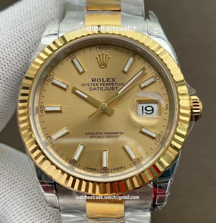 Rolex Date Just41mm Oys Flt 904L YG/SS Gold/Stk VSF VS3235