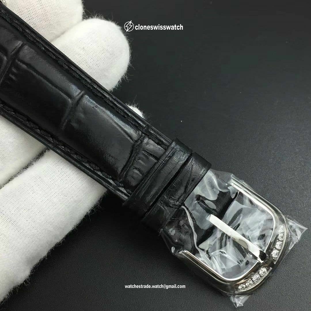 Casablanca RS Full Paved Diamonds White/Black Dial on Black Leather Strap MIYOTA 8215