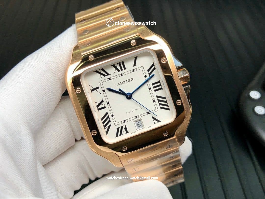 Santos de Cartier 40mm RG GF 1:1 Best Edition White Dial on RG SmartLinks Bracelet MIYOTA 9015 V2