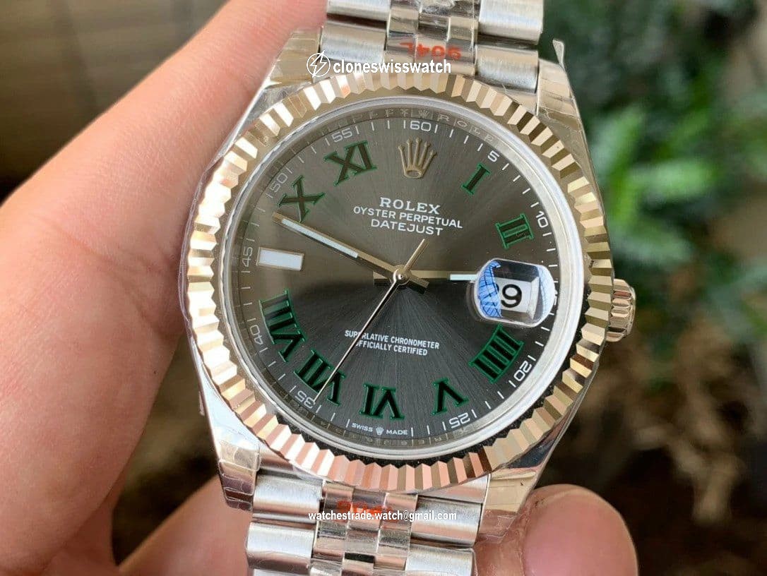 DateJust 41 126334 VRF 1:1 Best Edition 904L Steel Gray Dial Green Roman Markers on SS Jubilee Bracelet A3235