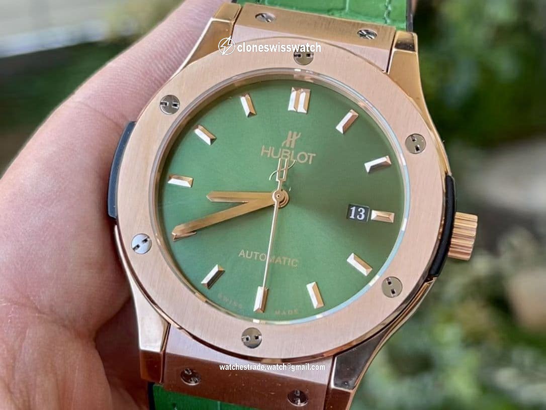 Classic Fusion 45mm SS HBF 1:1 Best Edition Green Dial on Green Gummy Strap A2892