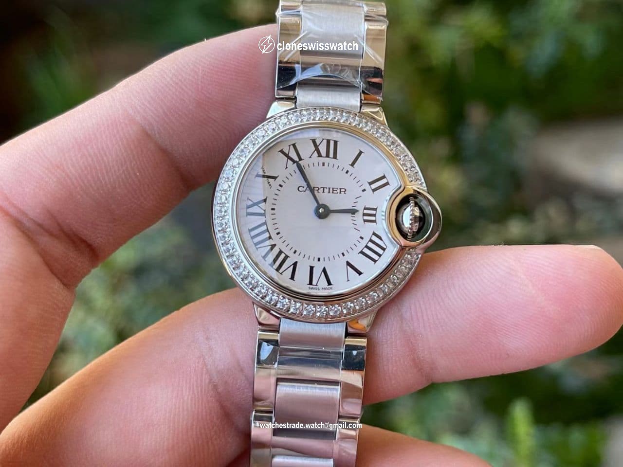 CAR0499 - Balon Bleu Ladies 28mm SS/SS Wht V6F V7 Swiss Qtz Diamond