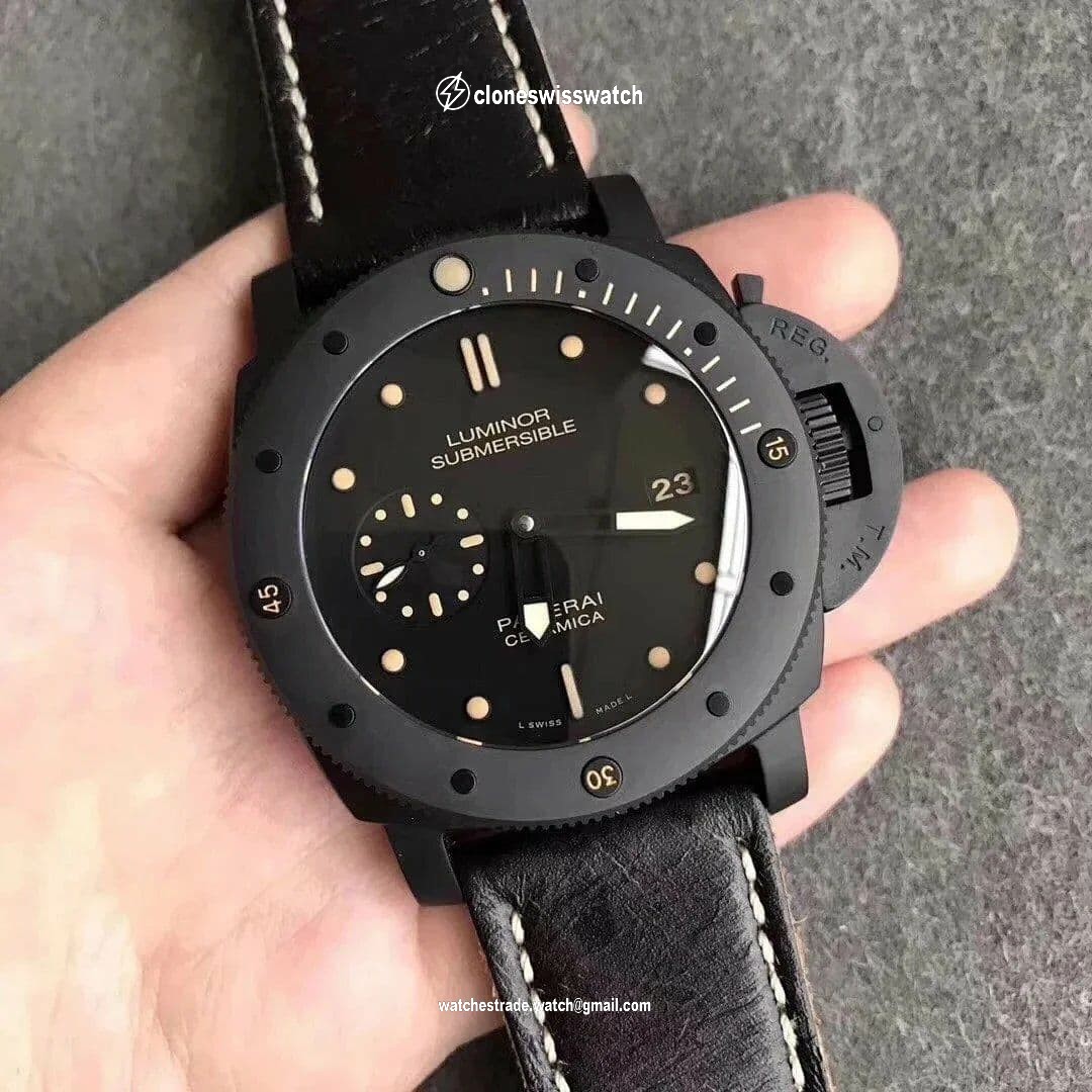PAM968 VSF 1:1 Best Edition Black Ceramic Bezel and Dial on Black Calfskin Strap P.9010 Clone