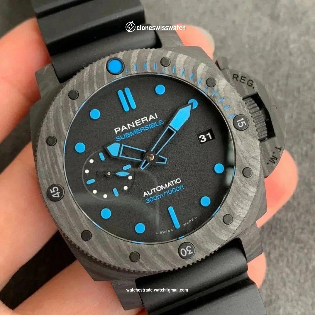 PAM960 Carbotech 42mm VSF Best Edition Black Dial Blue Markers on Rubber Strap P.9010 Clone