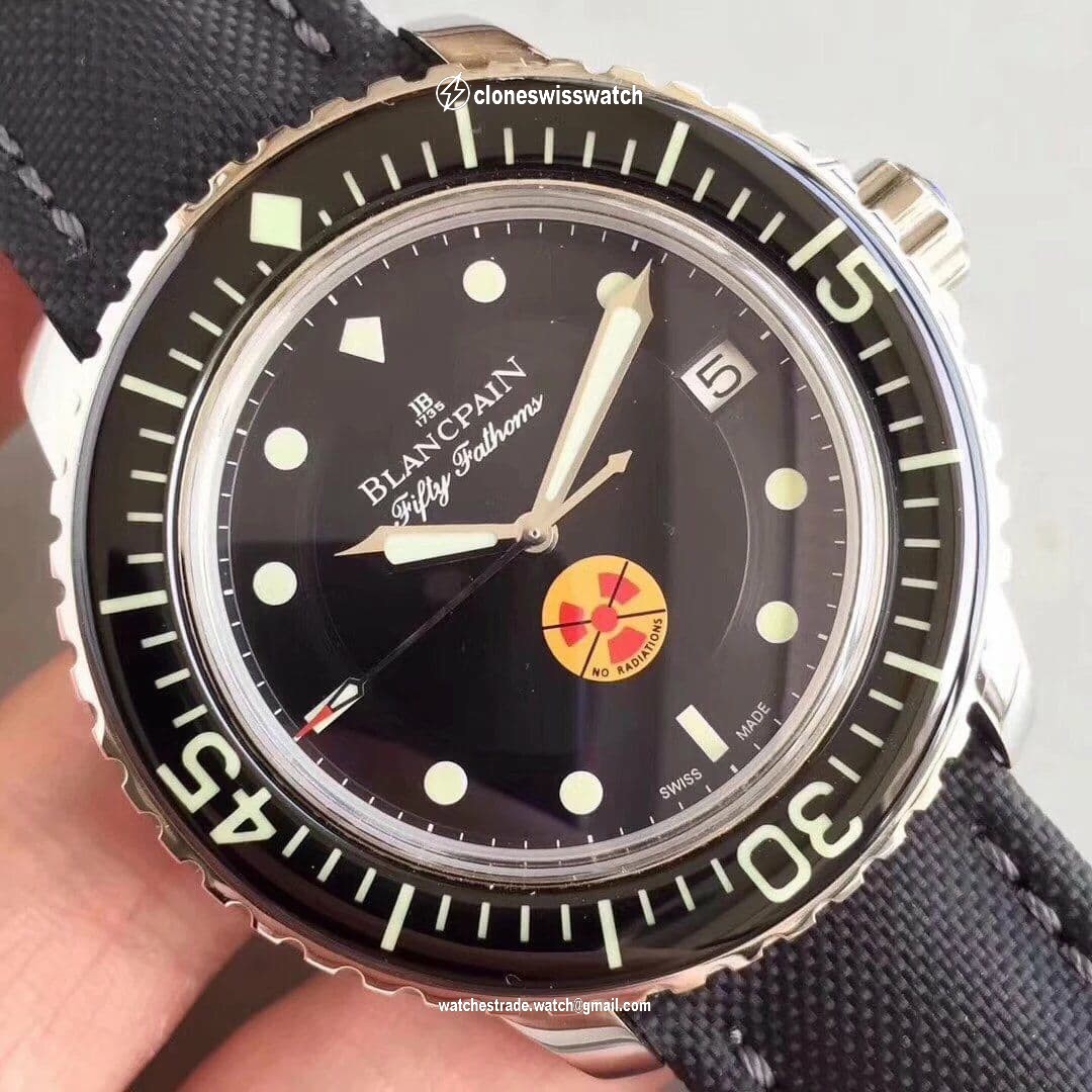 Fifty Fathoms SS "No Radiation" ZF 1:1 Limited Edition Black Dial on Sail-canvas Strap A2836