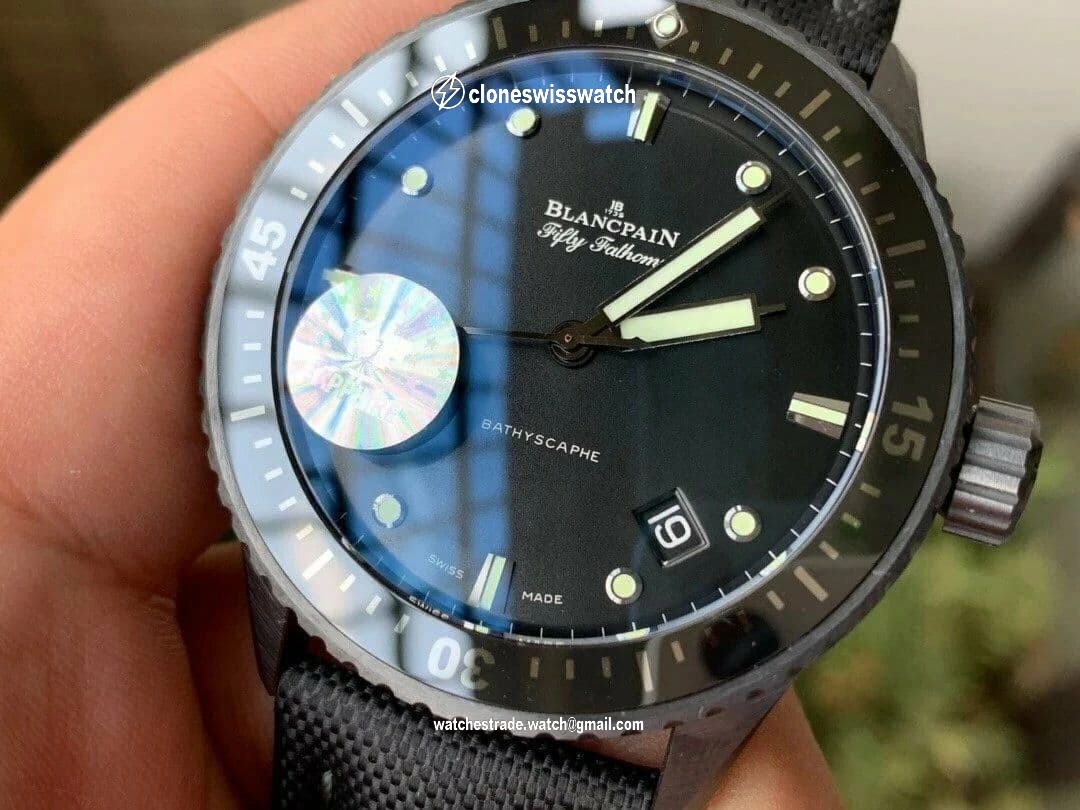 Fifty Fathoms Bathyscaphe Black Ceramic GF 1:1 Best Edition Black Dial on Black Sail-Canvas Strap A1315
