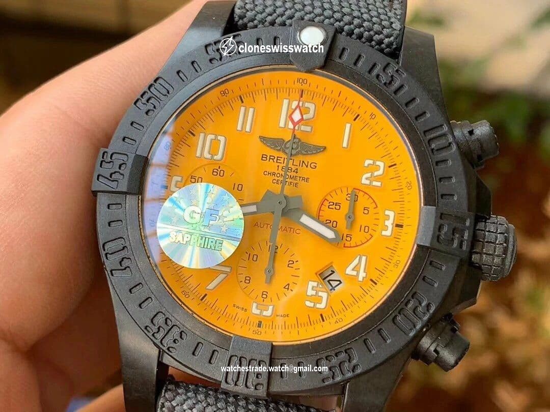 Avenger Hurricane 45mm Chrono GF 1:1 Best Edition Yellow Dial on Black Nylon Strap A7750