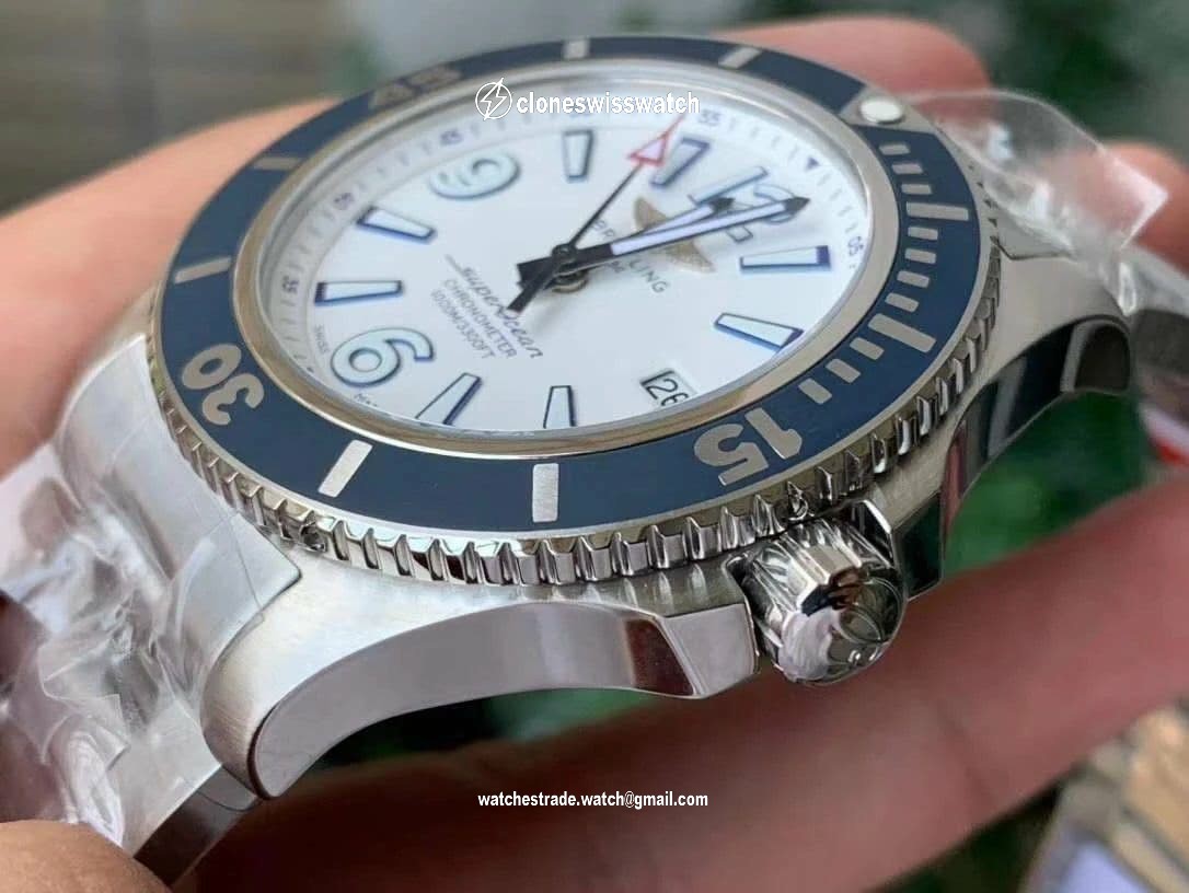 Superocean Automatic 44 TF 1:1 Best Edition White Dial Blue Bezel on SS Bracelet A2824