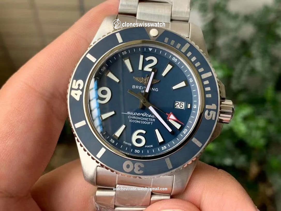 Superocean Automatic 44 TF 1:1 Best Edition Blue Dial Blue Bezel on SS Bracelet A2824