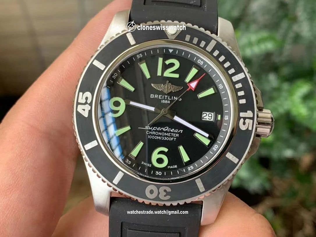 Superocean Automatic 44 TF 1:1 Best Edition Black Dial Black Bezel on Black Rubber Strap A2824