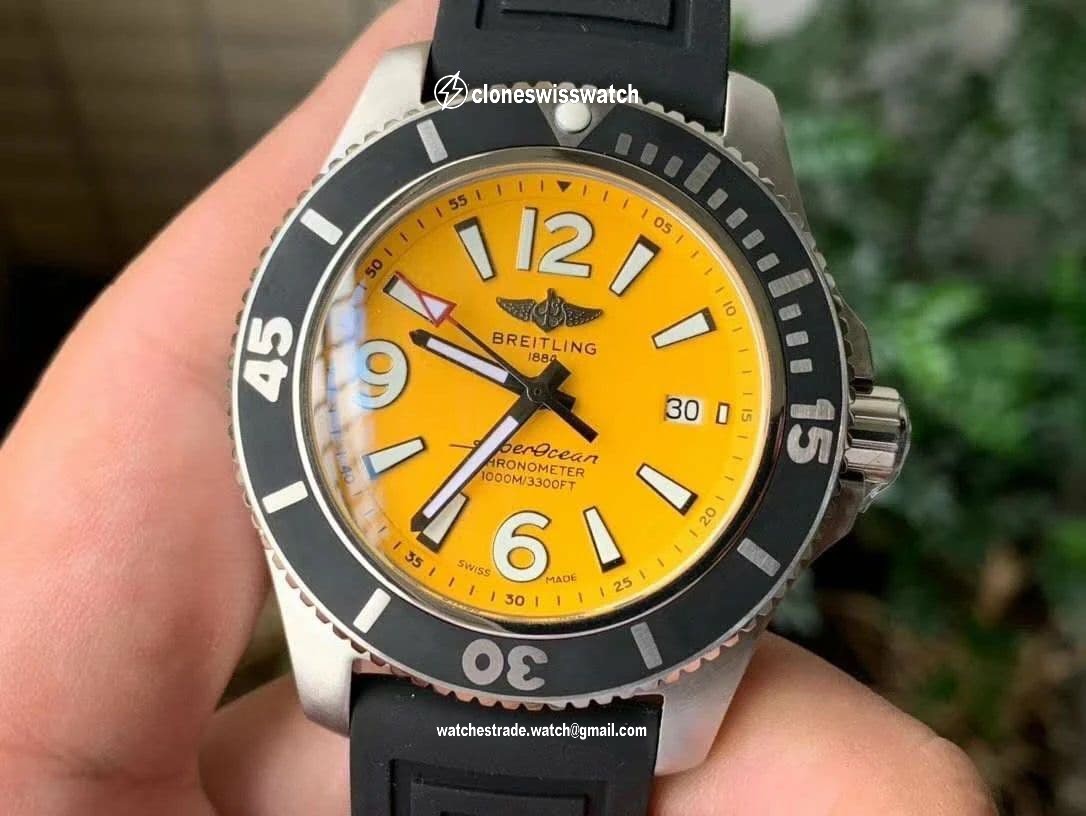 Superocean Automatic 44 TF 1:1 Best Edition Yellow Dial Black Bezel on Black Rubber Strap A2824