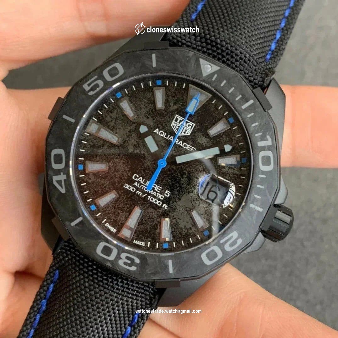 Aquaracer Calibre 5 Blue Carbon TBF 1:1 Best Edition Carbon Dial on Nylon Strap A2824