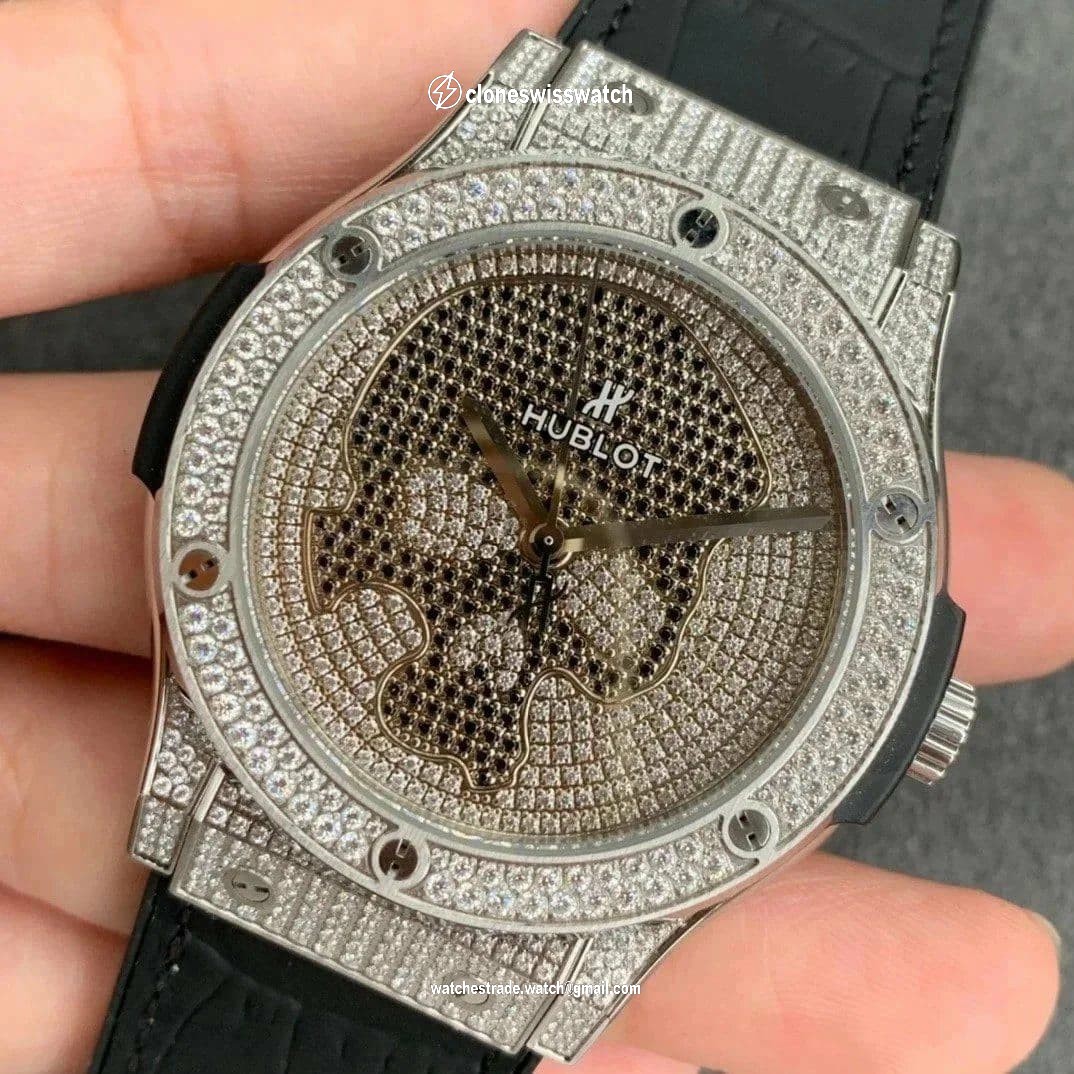 Classic Fusion Automatic SS OXF Best Edition Diamonds Case Diamonds Skull Dial on Black Leather Strap MIYOTA 9015