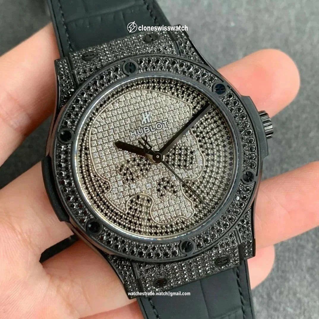 Classic Fusion Automatic PVD OXF Best Edition Diamonds Case Diamonds Skull Dial on Black Leather Strap MIYOTA 9015