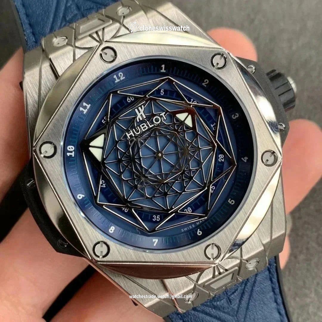 Big Bang Unico Sang Bleu Titanium HBF Skeleton Dial on Blue Gummy Strap HUB1213