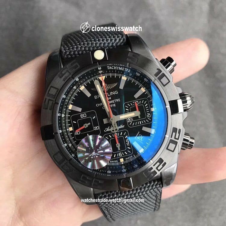 Chronomat 44mm Blacksteel GF 1:1 Special Edition Black Dial on Black Rubber Strap A7750