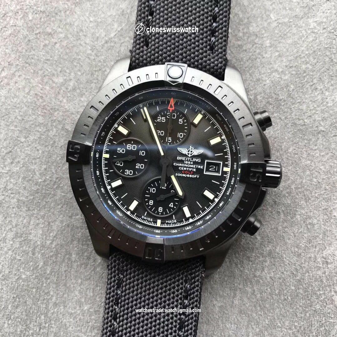 Colt Chronograph 44mm PVD Black Textured Dial on Black Rubber Strap A7750