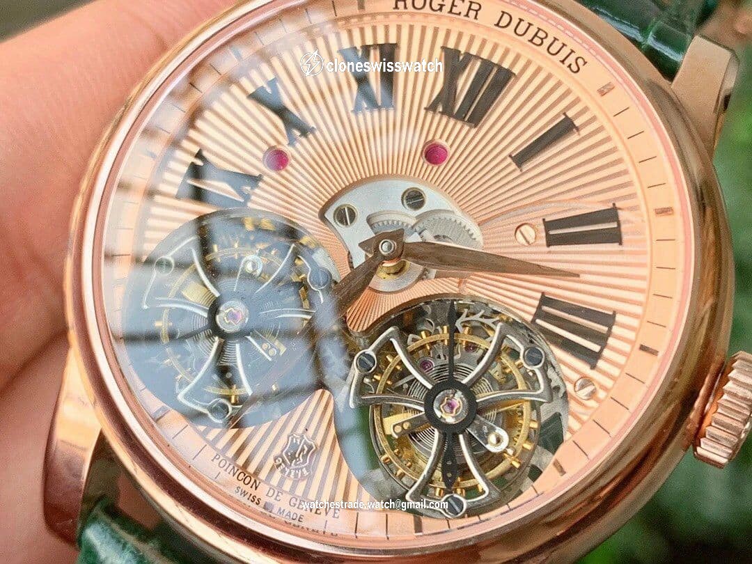 HOMMAGE DOUBLE FLYING TOURBILLON RG JBF GOLD DIAL ON GREEN CROCO LEATHER STRAP