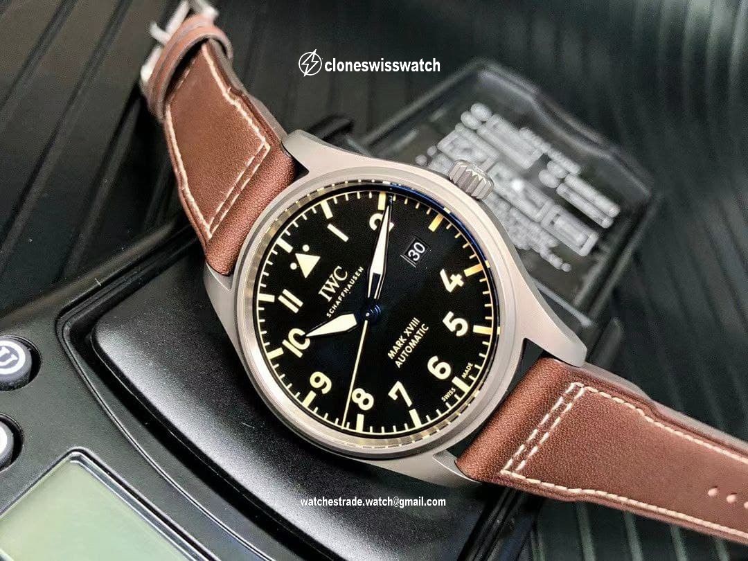 Mark XVIII IW327006 Titanium V7F 1:1 Best Edition Black Dial on Brown Leather Strap A2892