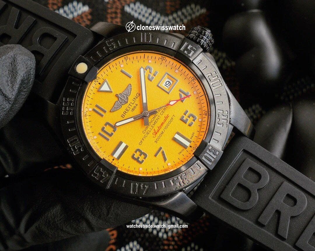 Breitling Avenger Yellow Dial on Black Rubber Strap