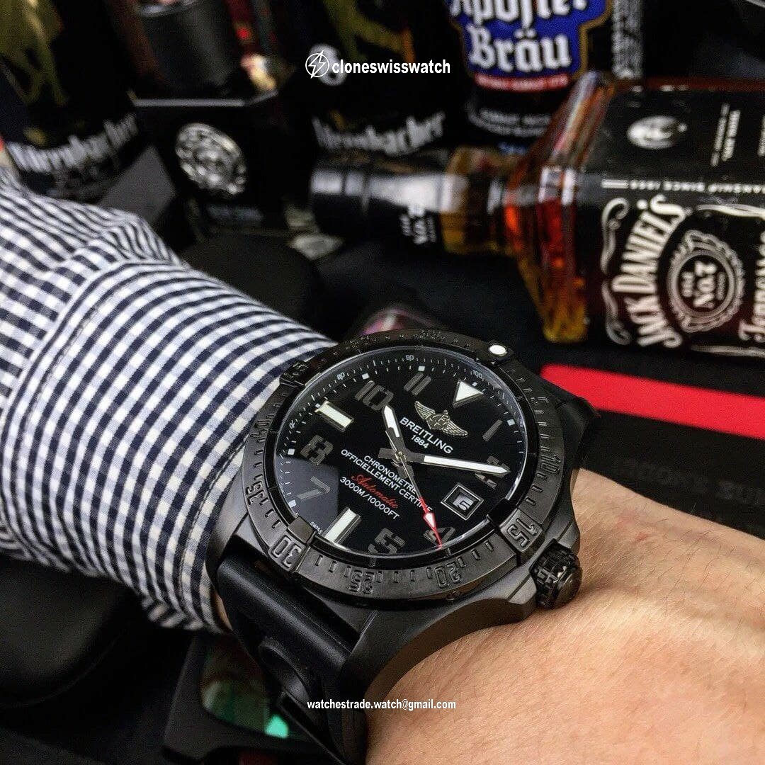 Breitling Avenger Black Dial on Black Rubber Strap