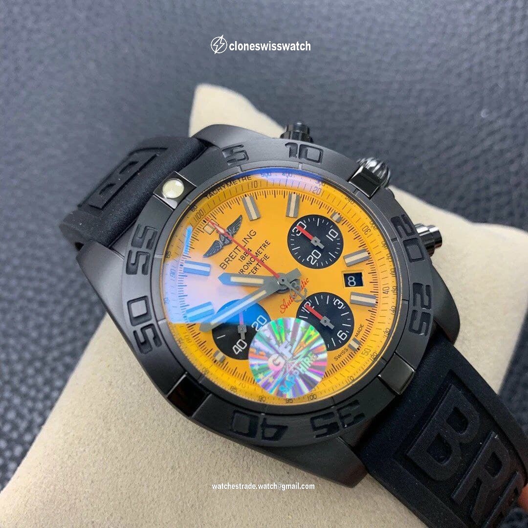 Chronomat 44mm Blacksteel GF 1:1 Special Edition Yellow Dial on Black Rubber Strap