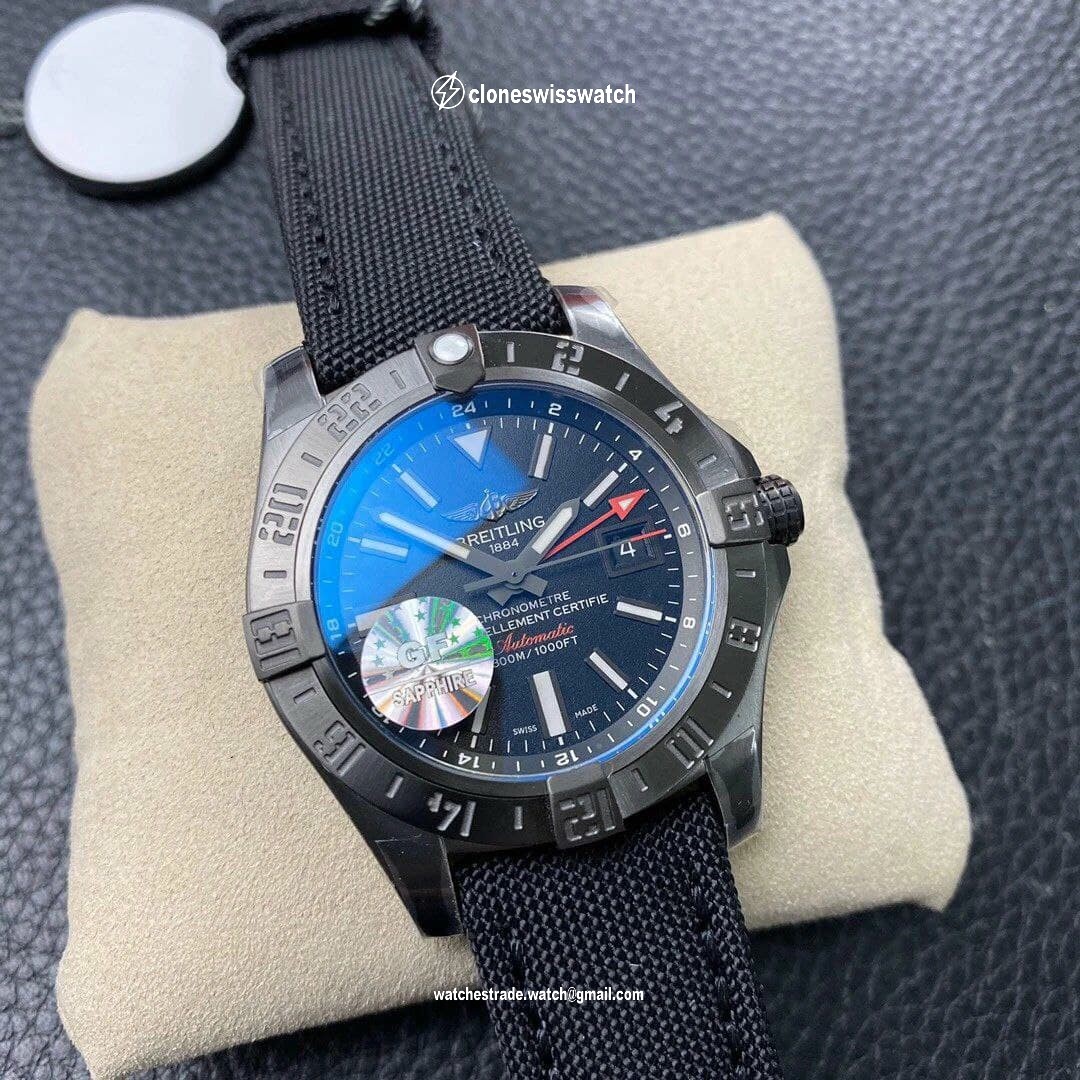 Avenger BlackBird 44mm DLC 1:1 Best Edition Titanium Case Black Dial on Black Rubber StrapV4