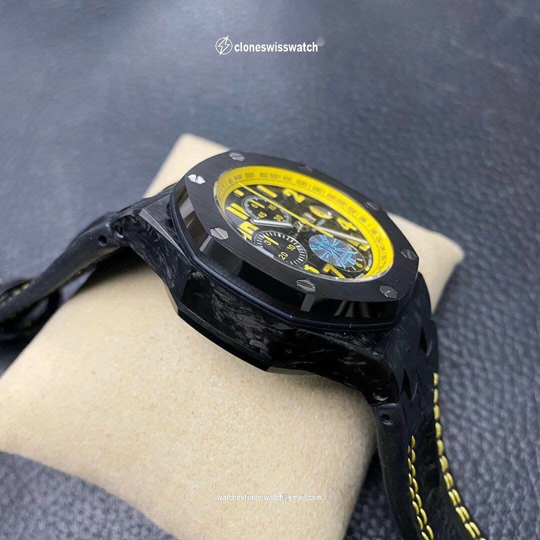 Royal Oak Offshore Bumble Bee Forged Carbon 1:1 JF Best Edition on Leather Strap A7750 V2 w/ Cyclops and DW Mod