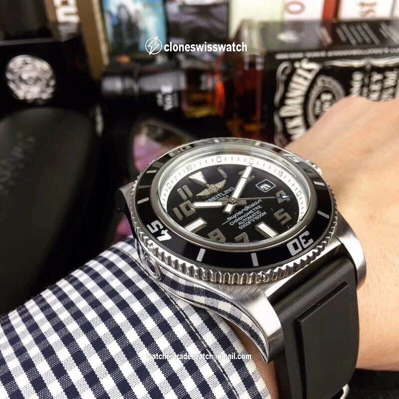 Breitling Superocean Black White Dial on Black Rubber Strap