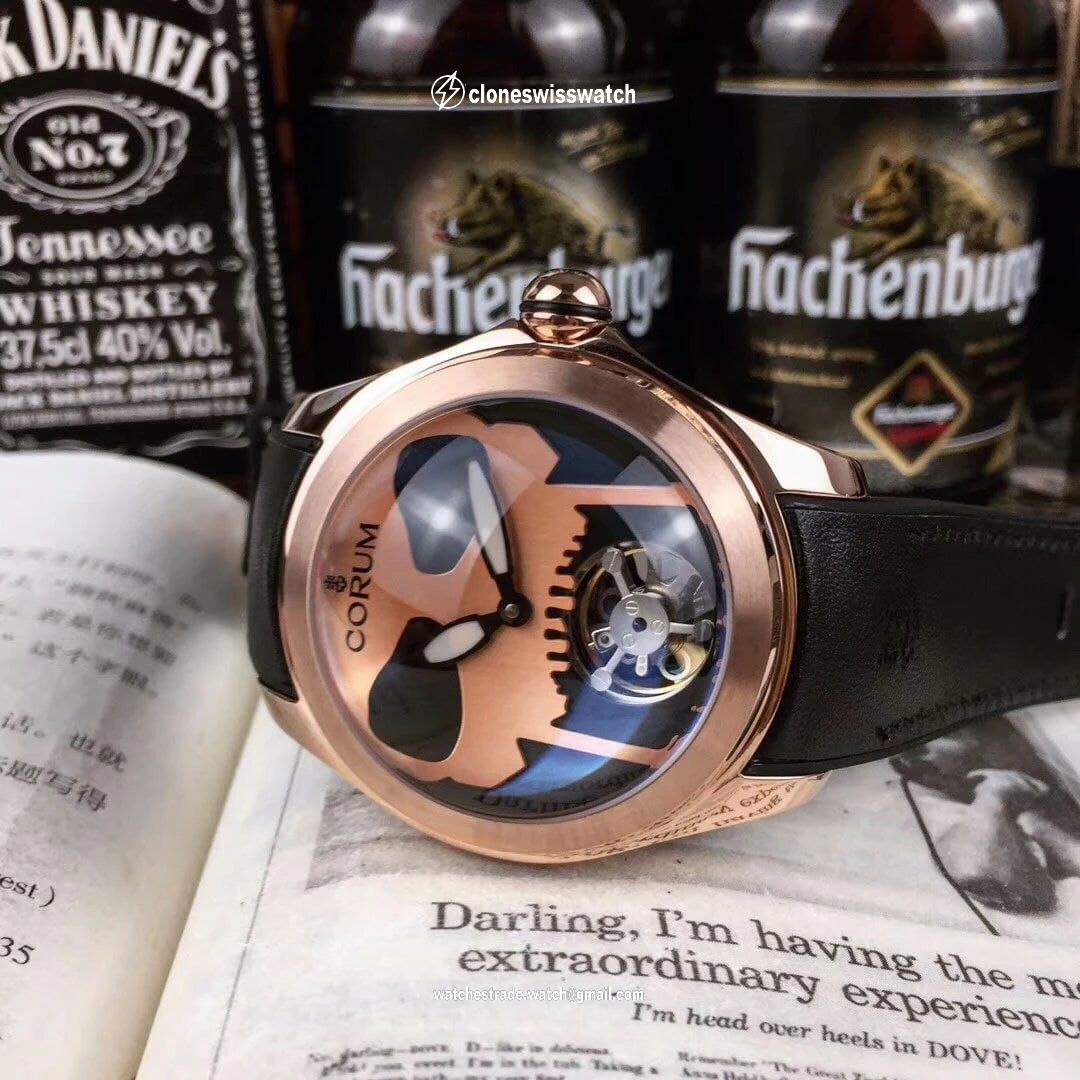 Coru Babble Case Gold Skull on Black Leather Strap