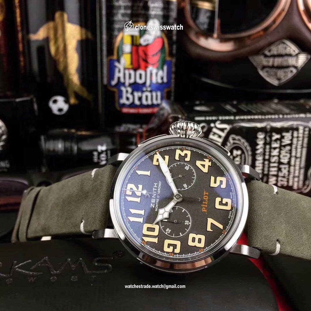 Zenith Pilot Silver Case Grey Dial