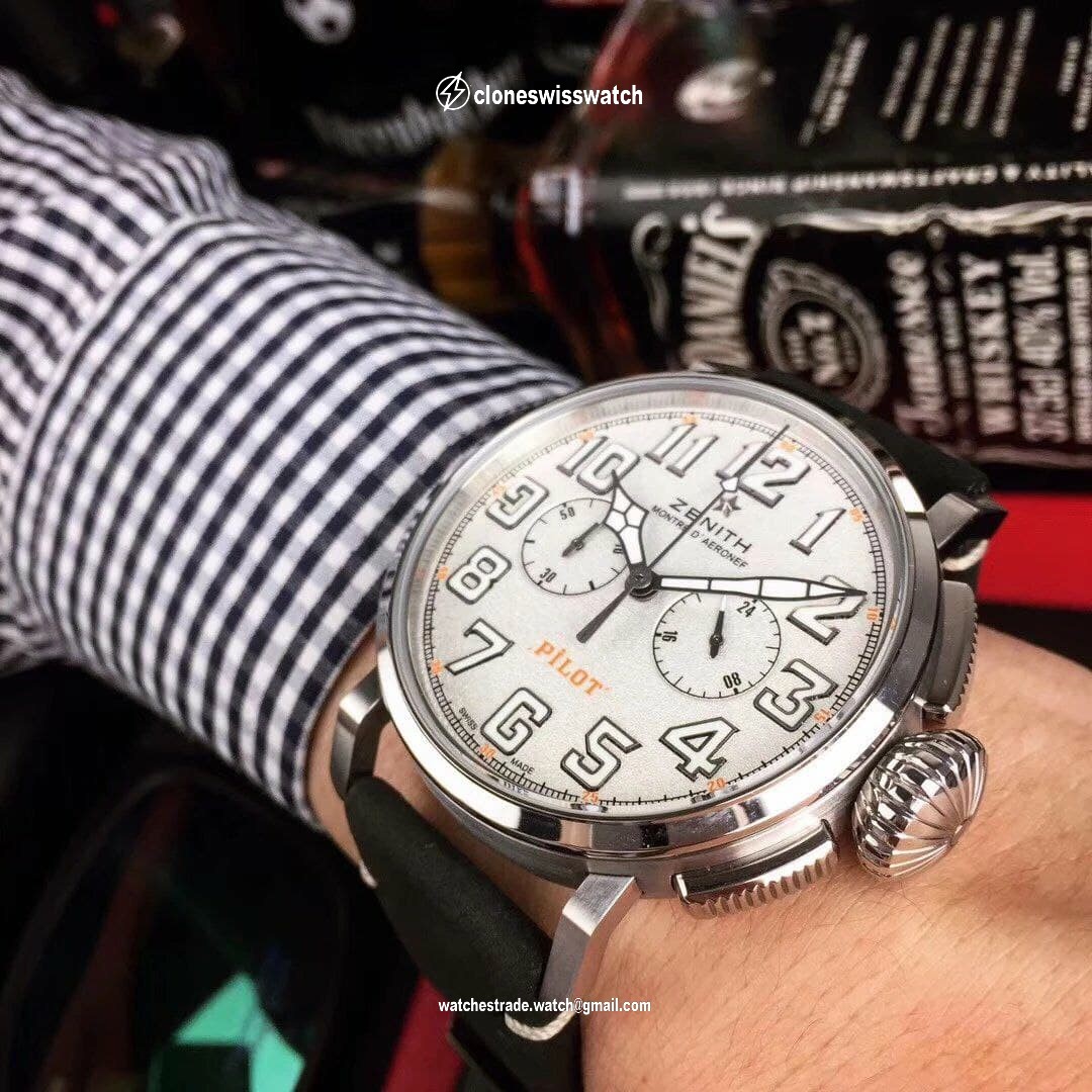 Zenith Pilot Silver Case White Dial
