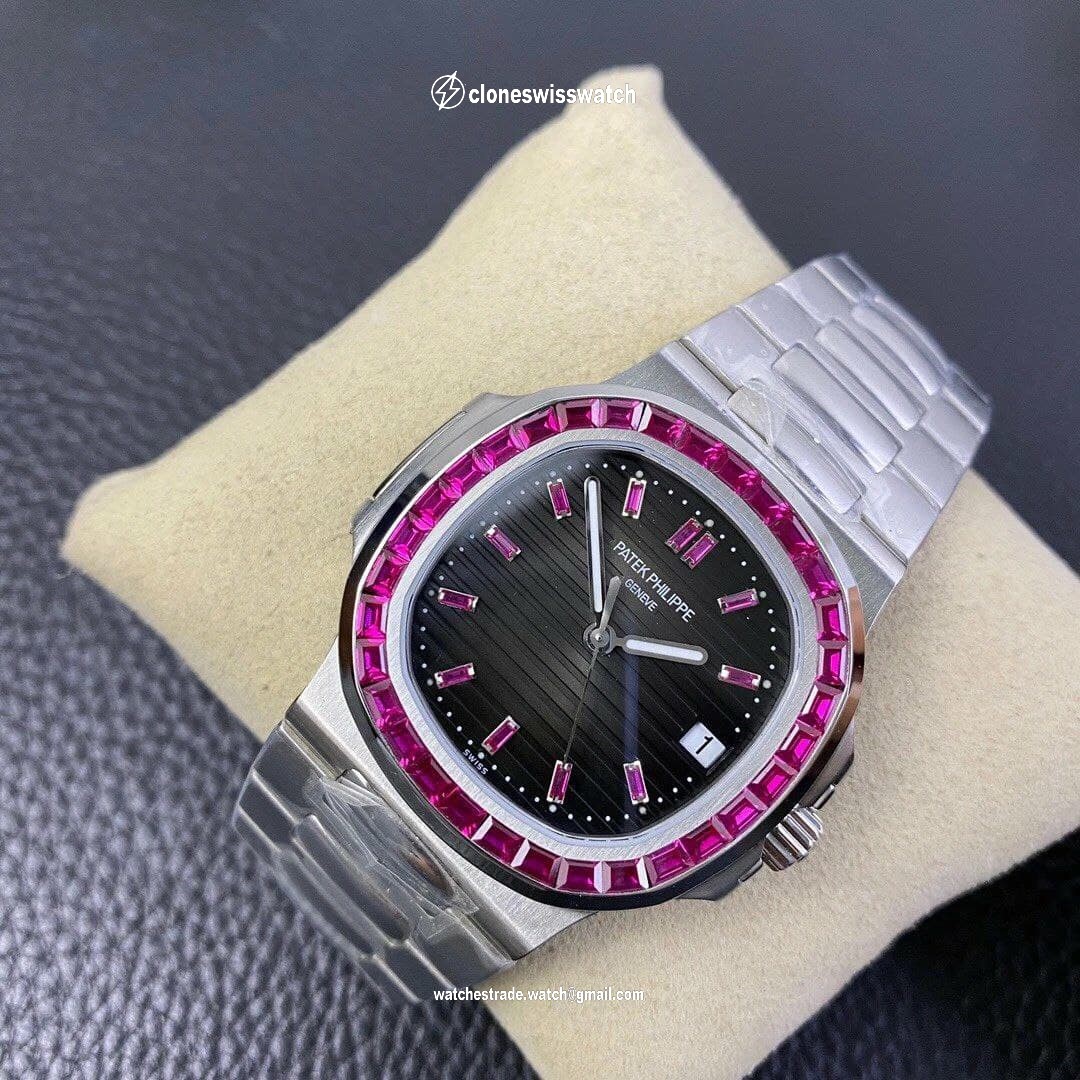 Nautilus Jumbo 5711 PF 1:1 Best Edition Black Textured Dial Diamonds Bezel on SS Bracelet A324