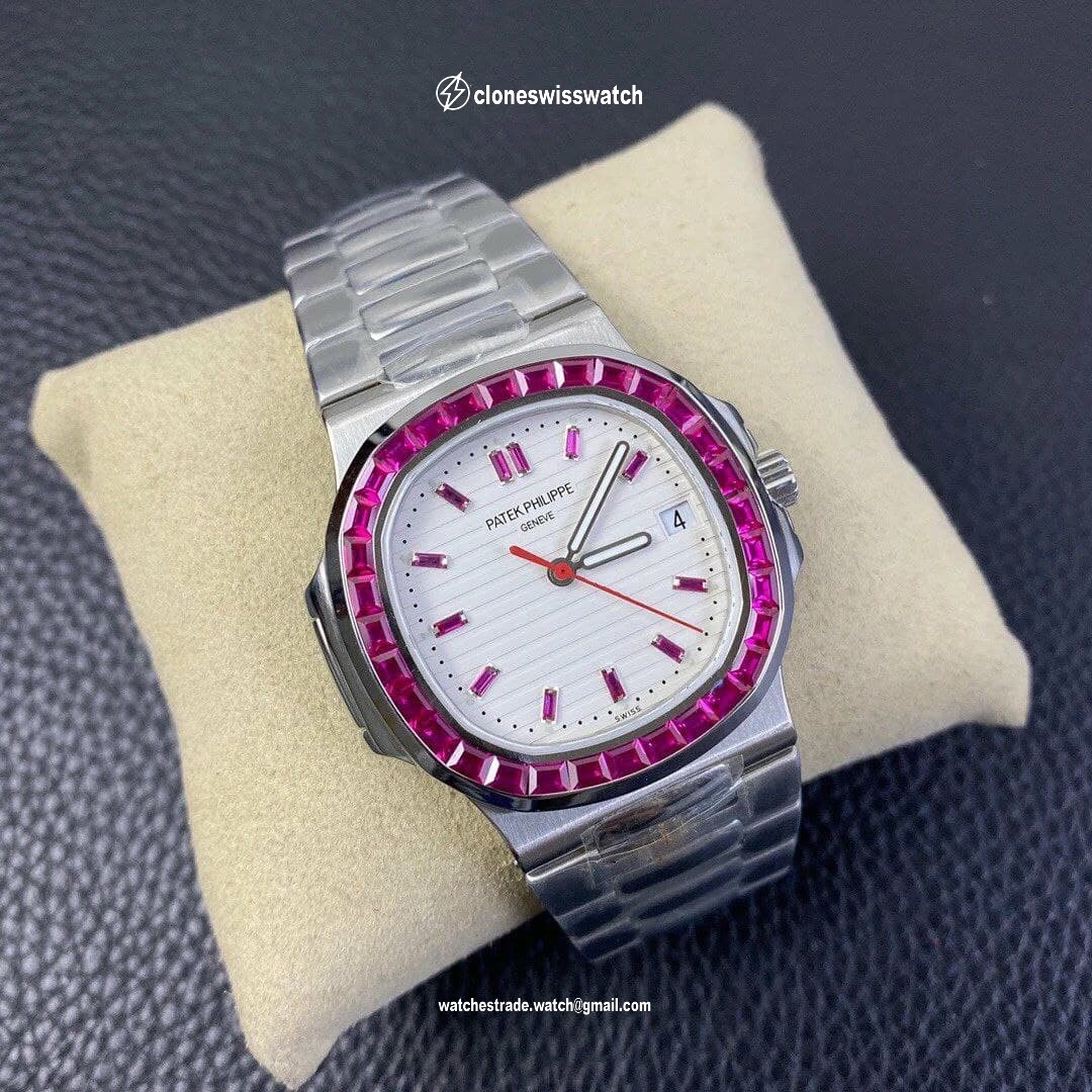 Nautilus Jumbo 5711 PF 1:1 Best Edition White Textured Dial Diamonds Bezel on SS Bracelet A324