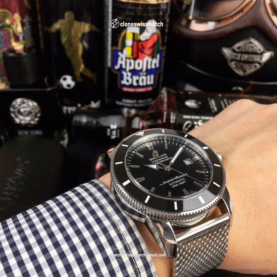 Breitling Super Ochean High Version On Solid Steel Strap Black Dial