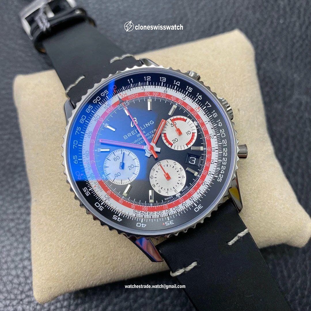 Navitimer B01 Chronograph 43 TWA Editioin SS OXF Black Dial Steel Markers on Black Leather Strap