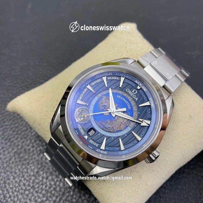 Aqua Terra Worldtimer 1:1 Best Edition Blue Dial on SS Bracelet A8938 Super Clone