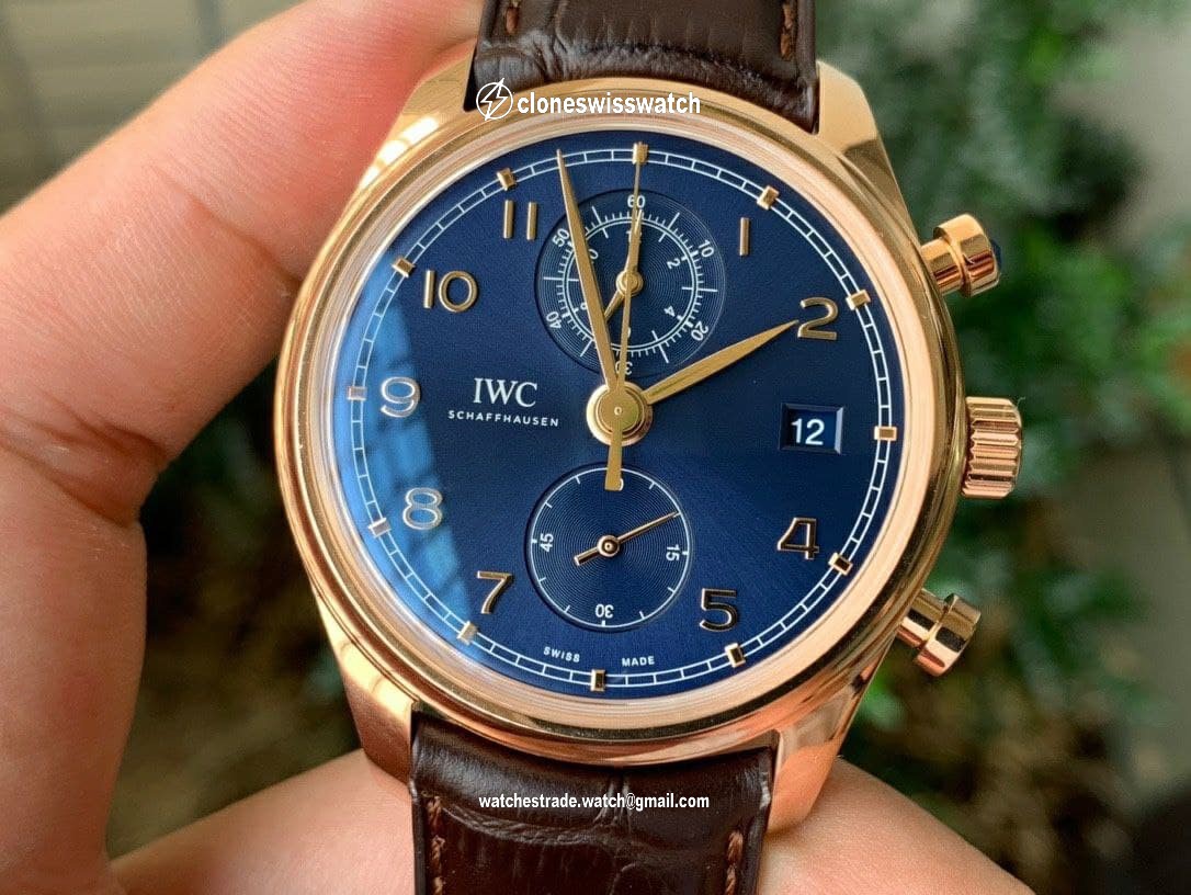 Portugieser Chrono Classic 42 RG IW3903 1:1 Best Edition Blue Dial on Brown Leather Strap