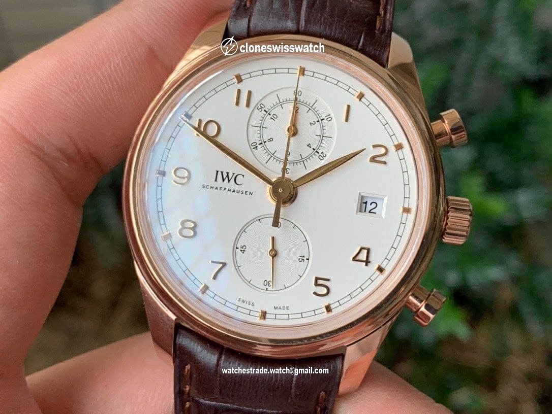 Da Vinci Chrono IW3934 RG 1:1 Best Edition White Dial Gold Markers on Brown Leather Strap