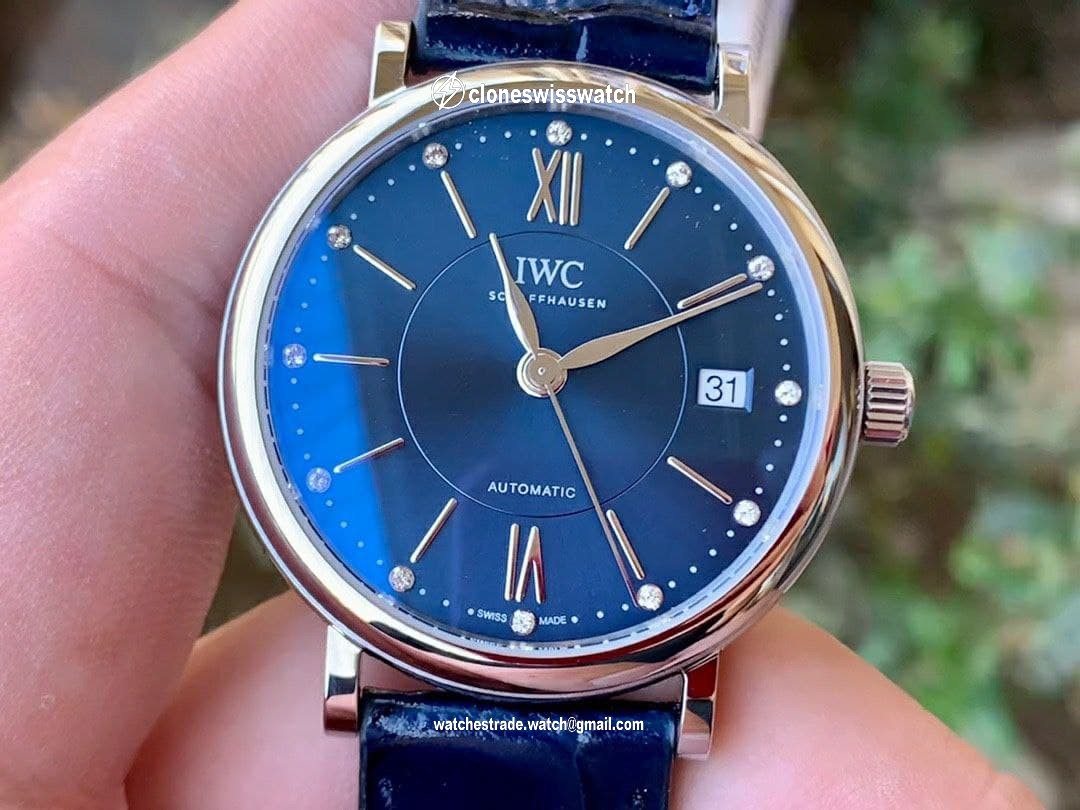 Portofino 37mm SS V7F 1:1 Best Edition Blue Dial on Blue Leather Strap