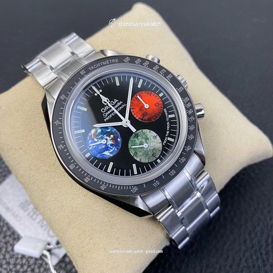 Speedmaster From Moon to Mars 1:1 Best Edition Black Dial on SS Bracelet Manual Winding Chrono Movement