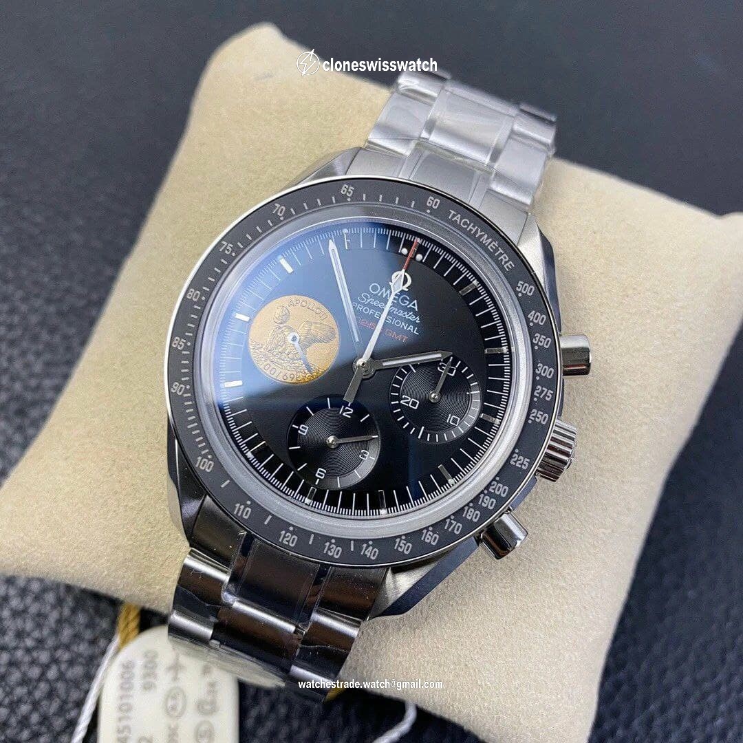 Speedmaster Apollo XI 40th Anniversary OMF 1:1 Best Edition Black Dial on SS Bracelet Manual Winding Chrono Movement