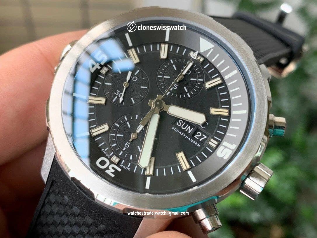 Aquatimer Chrono SS IW379503 1:1 Best Edition Black Dial on Black Rubber Strap
